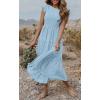 MEROKEETY Women’s Flutter Short Sleeve Smocked Midi Dress Summer Casual Tiered A-Line Dress(Lightblue)