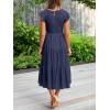 MEROKEETY Women’s Flutter Short Sleeve Smocked Midi Dress Summer Casual Tiered A-Line Dress(Navy)