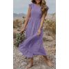 MEROKEETY Women’s Flutter Short Sleeve Smocked Midi Dress Summer Casual Tiered A-Line Dress(Purple)