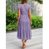 MEROKEETY Women’s Flutter Short Sleeve Smocked Midi Dress Summer Casual Tiered A-Line Dress(Purple)