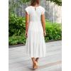 MEROKEETY Women’s Flutter Short Sleeve Smocked Midi Dress Summer Casual Tiered A-Line Dress(White)