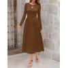 MEROKEETY Women’s Long Sleeve Flowy A Line Dresses 2025 Fall Fashion Elegant Cutout Wedding Guest Midi Maxi Dress(Brown)