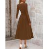 MEROKEETY Women’s Long Sleeve Flowy A Line Dresses 2025 Fall Fashion Elegant Cutout Wedding Guest Midi Maxi Dress(Brown)
