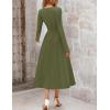 MEROKEETY Women’s Long Sleeve Flowy A Line Dresses 2025 Fall Fashion Elegant Cutout Wedding Guest Midi Maxi Dress(Olive)