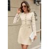 MEROKEETY Women’s Long Sleeve Striped Sweater Dress Button Crewneck Fall Bodycon Formal Mini Dresses(Apricot)
