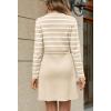 MEROKEETY Women’s Long Sleeve Striped Sweater Dress Button Crewneck Fall Bodycon Formal Mini Dresses(Apricot)