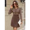 MEROKEETY Women’s Long Sleeve Striped Sweater Dress Button Crewneck Fall Bodycon Formal Mini Dresses(Coffee)