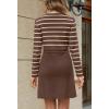 MEROKEETY Women’s Long Sleeve Striped Sweater Dress Button Crewneck Fall Bodycon Formal Mini Dresses(Coffee)