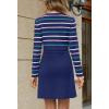MEROKEETY Women’s Long Sleeve Striped Sweater Dress Button Crewneck Fall Bodycon Formal Mini Dresses(Darkblue)