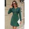 MEROKEETY Women’s Long Sleeve Striped Sweater Dress Button Crewneck Fall Bodycon Formal Mini Dresses(Green)