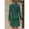 MEROKEETY Women’s Long Sleeve Striped Sweater Dress Button Crewneck Fall Bodycon Formal Mini Dresses(Green)