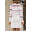 MEROKEETY Women’s Long Sleeve Striped Sweater Dress Button Crewneck Fall Bodycon Formal Mini Dresses(Ivory)