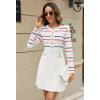 MEROKEETY Women’s Long Sleeve Striped Sweater Dress Button Crewneck Fall Bodycon Formal Mini Dresses(Ivory)