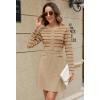 MEROKEETY Women’s Long Sleeve Striped Sweater Dress Button Crewneck Fall Bodycon Formal Mini Dresses(Khaki)