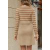 MEROKEETY Women’s Long Sleeve Striped Sweater Dress Button Crewneck Fall Bodycon Formal Mini Dresses(Khaki)