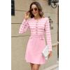 MEROKEETY Women’s Long Sleeve Striped Sweater Dress Button Crewneck Fall Bodycon Formal Mini Dresses(Light Pink)