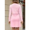 MEROKEETY Women’s Long Sleeve Striped Sweater Dress Button Crewneck Fall Bodycon Formal Mini Dresses(Light Pink)