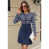 MEROKEETY Women’s Long Sleeve Striped Sweater Dress Button Crewneck Fall Bodycon Formal Mini Dresses(Navy)