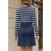 MEROKEETY Women’s Long Sleeve Striped Sweater Dress Button Crewneck Fall Bodycon Formal Mini Dresses(Navy)