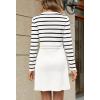 MEROKEETY Women’s Long Sleeve Striped Sweater Dress Button Crewneck Fall Bodycon Formal Mini Dresses(White)