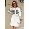 MEROKEETY Women’s Long Sleeve Striped Sweater Dress Button Crewneck Fall Bodycon Formal Mini Dresses(White)