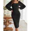MEROKEETY Women’s Long Sleeve Wedding Guest Formal Dress Fall Winter Ruched Bodycon Mesh Cocktail Party Midi Dresses(Black)
