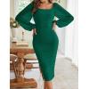 MEROKEETY Women’s Long Sleeve Wedding Guest Formal Dress Fall Winter Ruched Bodycon Mesh Cocktail Party Midi Dresses(Dark Green)