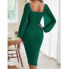 MEROKEETY Women’s Long Sleeve Wedding Guest Formal Dress Fall Winter Ruched Bodycon Mesh Cocktail Party Midi Dresses(Dark Green)
