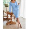 MEROKEETY Women’s Long Sleeve Wedding Guest Formal Dress Fall Winter Ruched Bodycon Mesh Cocktail Party Midi Dresses(Light Blue)