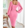 MEROKEETY Women’s Long Sleeve Wedding Guest Formal Dress Fall Winter Ruched Bodycon Mesh Cocktail Party Midi Dresses(Pink)