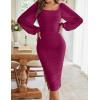 MEROKEETY Women’s Long Sleeve Wedding Guest Formal Dress Fall Winter Ruched Bodycon Mesh Cocktail Party Midi Dresses(Plum)