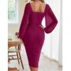 MEROKEETY Women’s Long Sleeve Wedding Guest Formal Dress Fall Winter Ruched Bodycon Mesh Cocktail Party Midi Dresses(Plum)