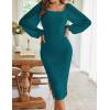 MEROKEETY Women’s Long Sleeve Wedding Guest Formal Dress Fall Winter Ruched Bodycon Mesh Cocktail Party Midi Dresses(Teal)