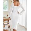MEROKEETY Women’s Long Sleeve Wedding Guest Formal Dress Fall Winter Ruched Bodycon Mesh Cocktail Party Midi Dresses(White)