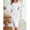 MEROKEETY Women’s Long Sleeve Wedding Guest Formal Dress Fall Winter Ruched Bodycon Mesh Cocktail Party Midi Dresses(White)