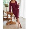 MEROKEETY Women’s Long Sleeve Wedding Guest Formal Dress Fall Winter Ruched Bodycon Mesh Cocktail Party Midi Dresses(Wine Red)