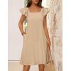 MEROKEETY Women’s Spring Ruffle Sleeve Bow Mini Dress 2026 Summer Square Neck Casual Cute Shift Sundress Pockets(Apricot)