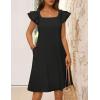 MEROKEETY Women’s Spring Ruffle Sleeve Bow Mini Dress 2026 Summer Square Neck Casual Cute Shift Sundress Pockets(Black)