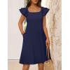 MEROKEETY Women’s Spring Ruffle Sleeve Bow Mini Dress 2026 Summer Square Neck Casual Cute Shift Sundress Pockets(Navy)