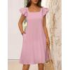MEROKEETY Women’s Spring Ruffle Sleeve Bow Mini Dress 2026 Summer Square Neck Casual Cute Shift Sundress Pockets(Pink)