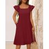 MEROKEETY Women’s Spring Ruffle Sleeve Bow Mini Dress 2026 Summer Square Neck Casual Cute Shift Sundress Pockets(Wine)