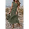 MEROKEETY Women’s Summer 2026 Casual Midi Dress Flutter Sleeve V Neck Smocked Tiered Beach Vacation Dresses(Army Green)