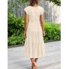 MEROKEETY Women’s Summer 2026 Casual Midi Dress Flutter Sleeve V Neck Smocked Tiered Beach Vacation Dresses(Beige)