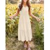 MEROKEETY Women’s Summer 2026 Casual Midi Dress Flutter Sleeve V Neck Smocked Tiered Beach Vacation Dresses(Beige)