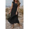 MEROKEETY Women’s Summer 2026 Casual Midi Dress Flutter Sleeve V Neck Smocked Tiered Beach Vacation Dresses(Black)