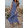 MEROKEETY Women’s Summer 2026 Casual Midi Dress Flutter Sleeve V Neck Smocked Tiered Beach Vacation Dresses(Dusty Blue)