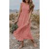 MEROKEETY Women’s Summer 2026 Casual Midi Dress Flutter Sleeve V Neck Smocked Tiered Beach Vacation Dresses(Dusty Pink)