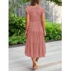 MEROKEETY Women’s Summer 2026 Casual Midi Dress Flutter Sleeve V Neck Smocked Tiered Beach Vacation Dresses(Dusty Pink)