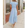 MEROKEETY Women’s Summer 2026 Casual Midi Dress Flutter Sleeve V Neck Smocked Tiered Beach Vacation Dresses(Light Blue)