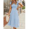 MEROKEETY Women’s Summer 2026 Casual Midi Dress Flutter Sleeve V Neck Smocked Tiered Beach Vacation Dresses(Light Blue)